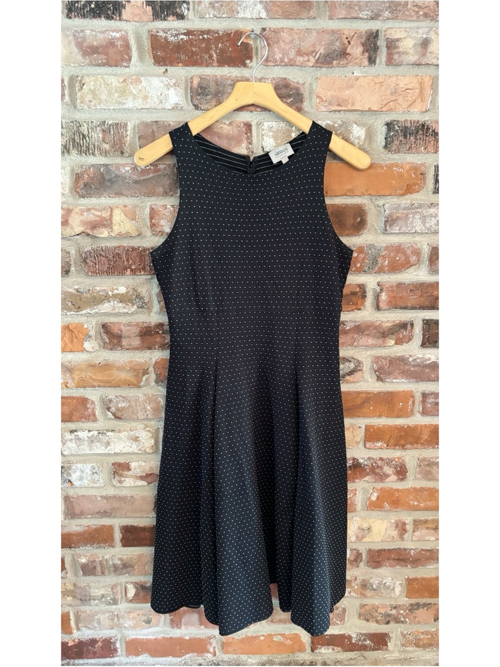 Armani Collezioni Black Textured Polka Dot Sleeveless Fit And Flare Dress, 8